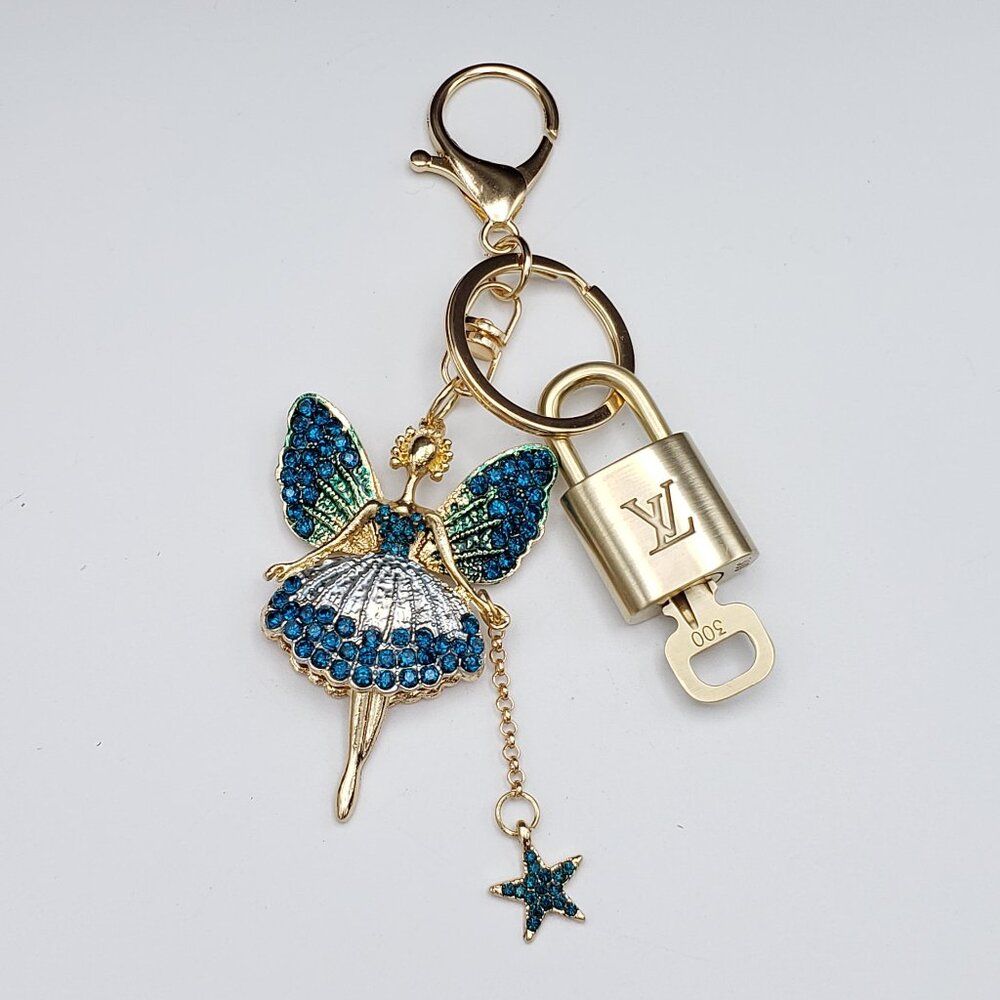 Authentic Louis Vuitton Lock & Key with Unbranded Fairy Charm, Keychain